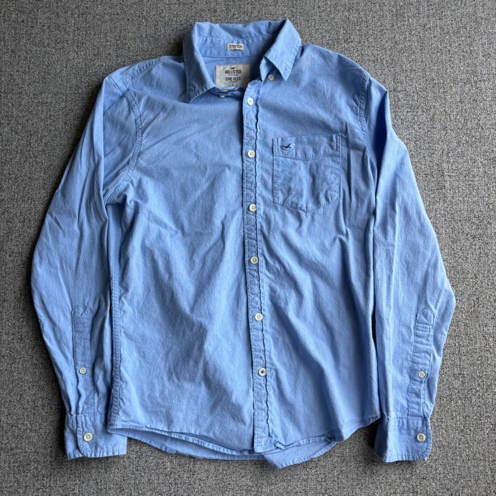 Hollister Button-Down Mens S Epic Flex Light Blue Stretch Long Sleeve Shirt
